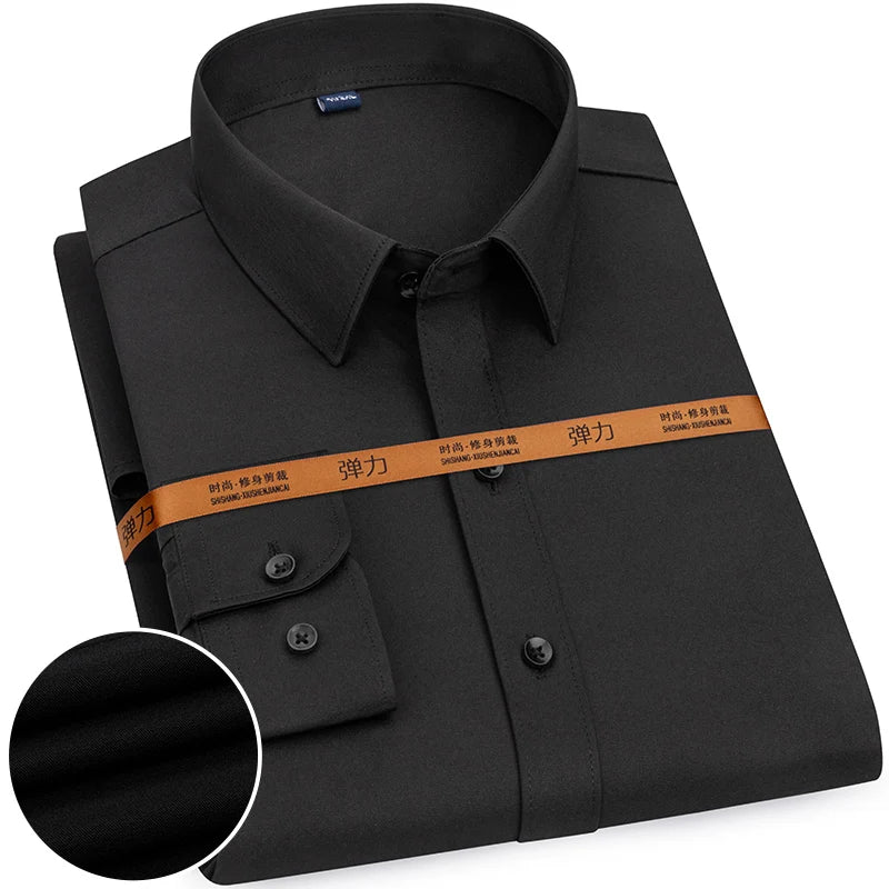 Men's Solid Color Business Shirt Formal Fashion Thin Classic Basic Long Sleeve