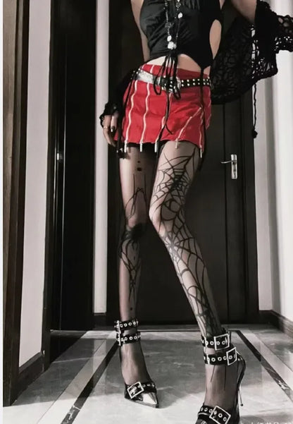 Gothic Vintage Dark Fishnet Tights Stocking Women Emo Spider Web Witch Pantyhose 02 01 02-01-