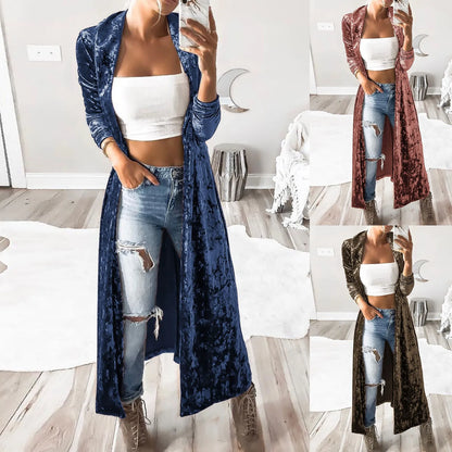 Women's Lightweight Overcoat Velvet Retro Open Front Cardigan Ladies Windbreaker