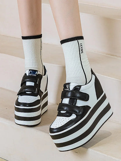 High quality 12cm Synthetic Genuine Leather Boot Ankle Platform Wedge High Brand Chunky Sneaker Shoes