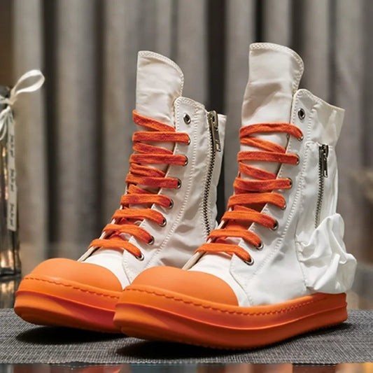 Famous Orange White High Top Design Women's Shoes High Quality Luxury Thick Sole Brand Original Canvas High End Lacing Boots