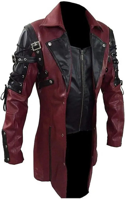 Men's Gothic Trench Coat Leather Punk Style Biker Jacket