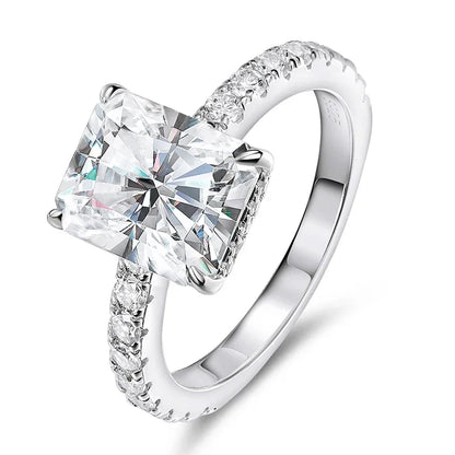 BXINY 4CT Emerald/Radiant Cut Full Moissanite Rings S925 Silver for Women Rectangle Diamond Wedding Bands Gifts Jewelry With GRA