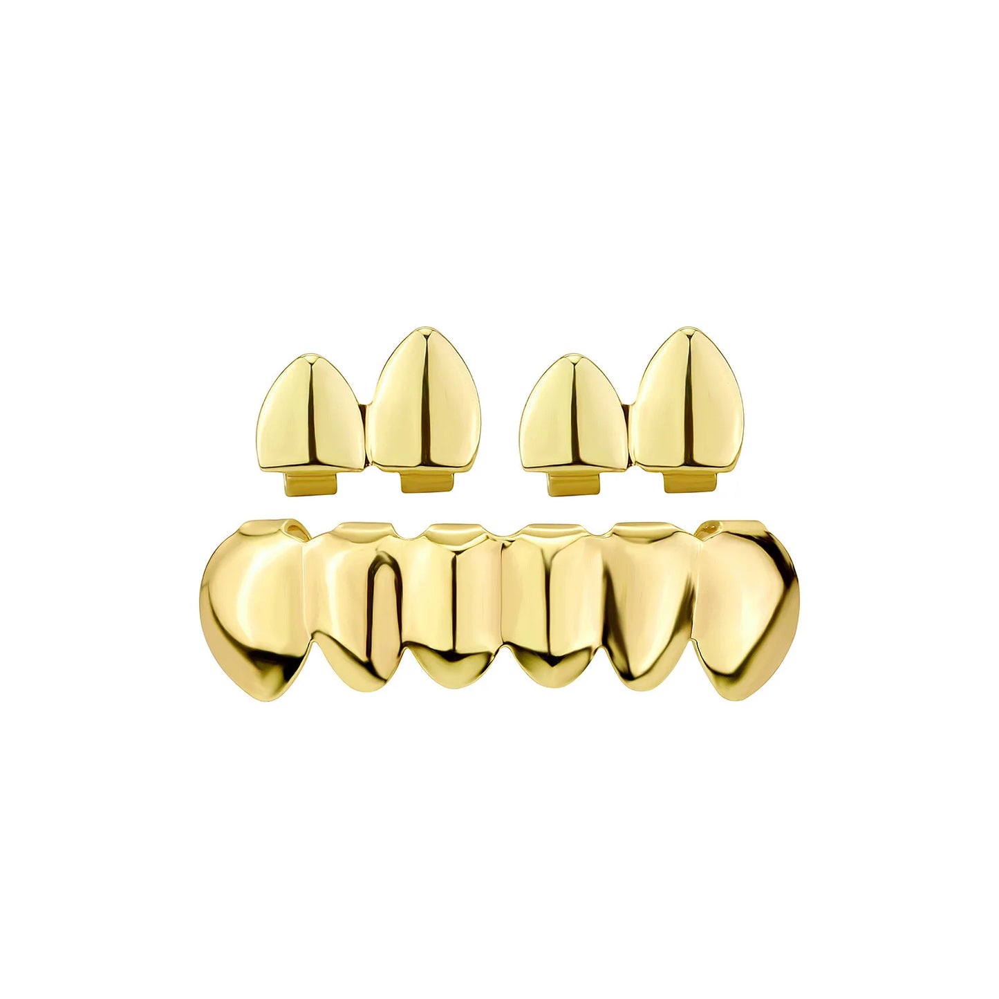 RACHELZ DIY Glossy Teeth Grillz Hip Hop Gold Silver Color Top Bottom Tooth Caps For Women Men Jewelry Halloween Cosplay Gift