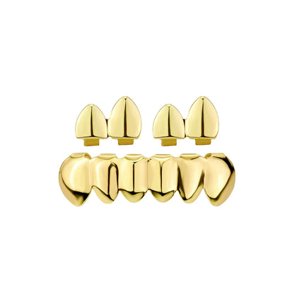 RACHELZ DIY Glossy Teeth Grillz Hip Hop Gold Silver Color Top Bottom Tooth Caps For Women Men Jewelry Halloween Cosplay Gift