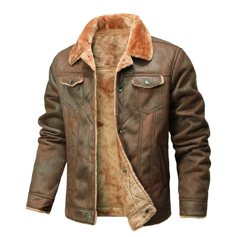 Men Suede Leather Coat High-quality Warm Jacket Casual Leather Jacket