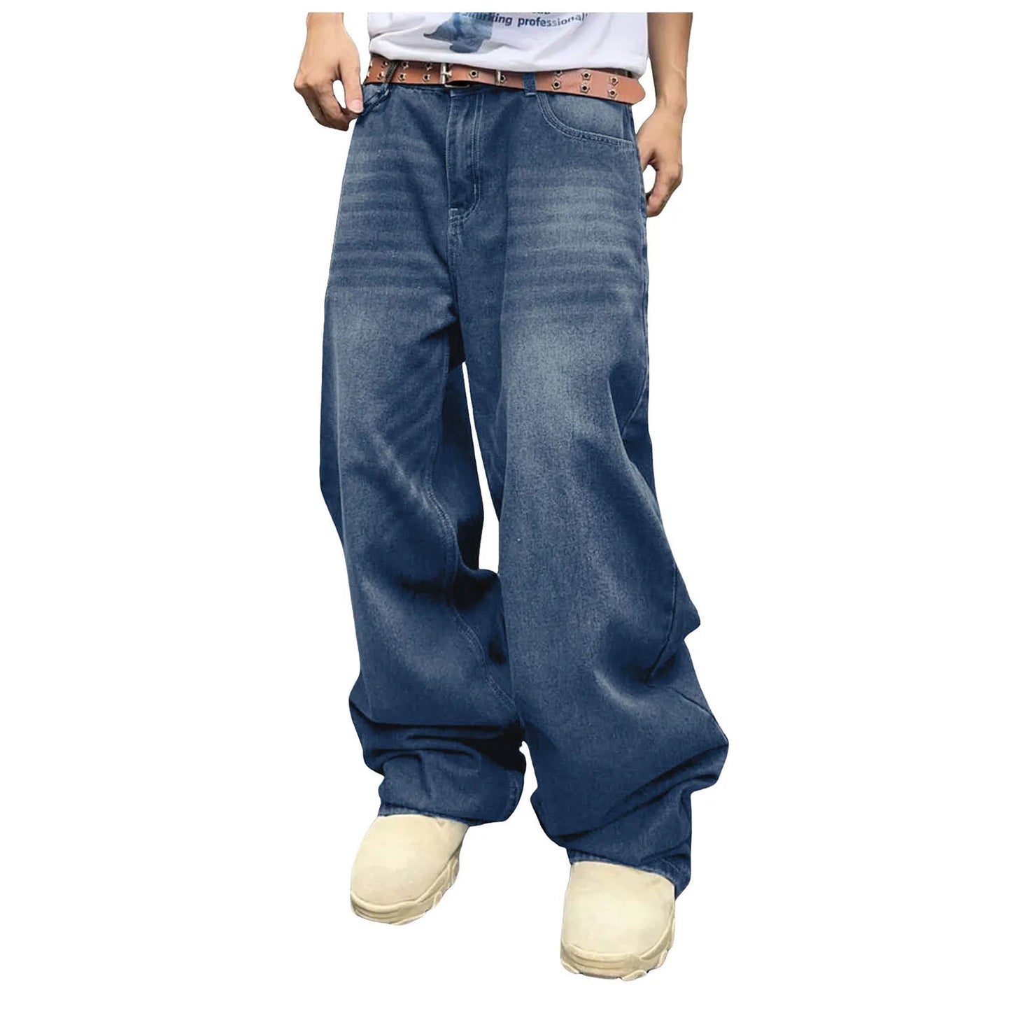 Men Baggy Denim Pants Wide Leg High Waist Loose Plus Size Stylish Streetwear Men's Hip Hop