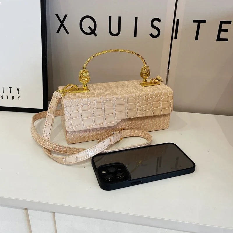 Black Crocodile Pattern Crossbody Bag Fashion Box Lipstick Pouch Designer Pu Leather