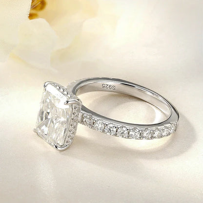 BXINY 4CT Emerald/Radiant Cut Full Moissanite Rings S925 Silver for Women Rectangle Diamond Wedding Bands Gifts Jewelry With GRA