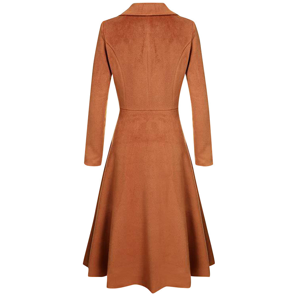 Lapel Button Long Trench Coat Windbreak Overcoat Women Jacket