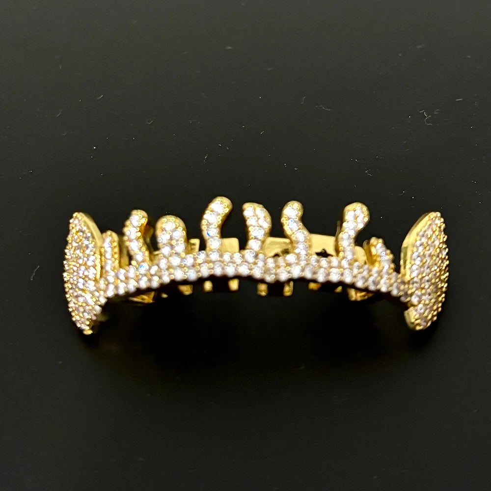 Flame CZ Stone Teeth Grillz Dental Grill 14K Gold Plated Waterdrop Zircon Tooth Cap Silver Bottom Silver Set Silver Top Silver Bottom-Silver Set-Silver Top-Gold Top-Gold Bottom-Gold Set-