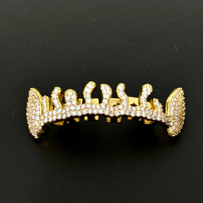 Flame CZ Stone Teeth Grillz Dental Grill 14K Gold Plated Waterdrop Zircon Tooth Cap Silver Bottom Silver Set Silver Top Silver Bottom-Silver Set-Silver Top-Gold Top-Gold Bottom-Gold Set-
