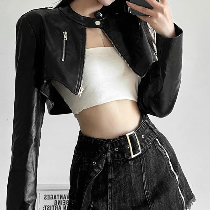 Rits Cyber Gothic Y 2K Crop Jacks Grunge Punk Stijl Faux