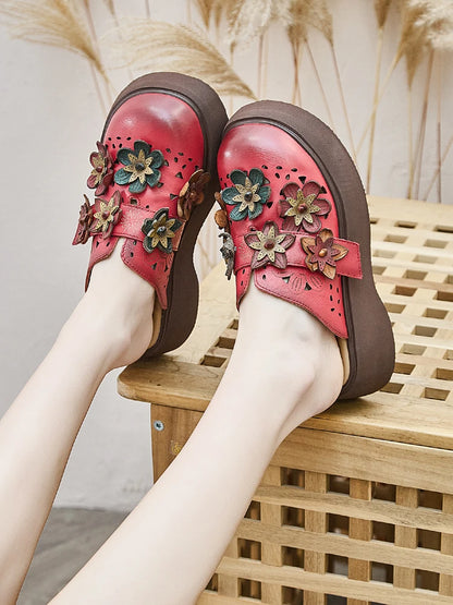 5cm Cow Genuine Leather Flats Comfy Shoes Platform Wedge Appliques Flower Hook Hollow Elthnic Women Slipper Mary Jane Rubber beige / 35 red / 40 red / 39 beige / 35-red / 40-red / 39-red / 38-red / 37-red / 36-red / 35-beige / 40-beige / 39-beige / 38-beige / 37-beige / 36-