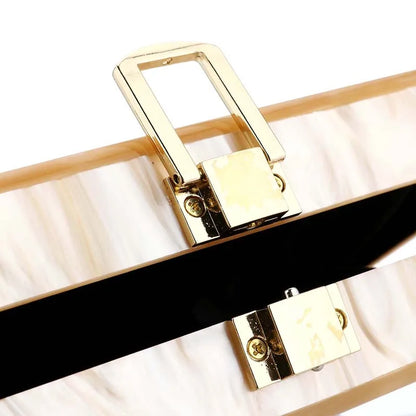 Womens Handbag Green Beige Striped Acrylic Luxury Casual Cute Box Clutch Purse