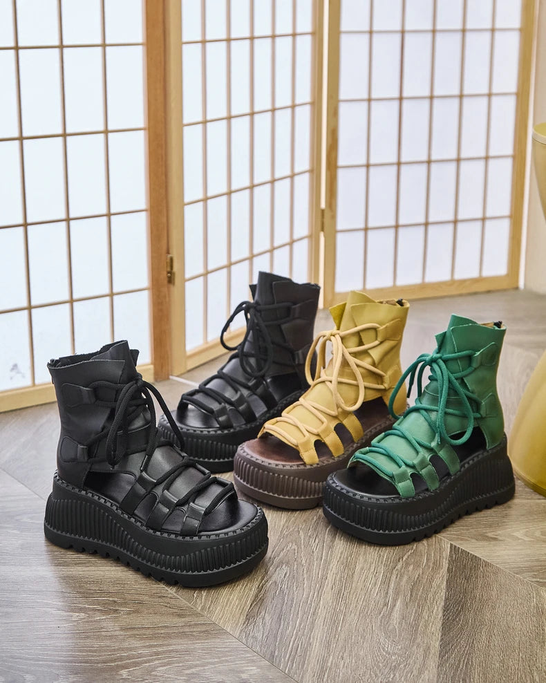 7.5cm Genuine Leather Women Sandals Loafer Shoes Platform Wedge Comfy Hollow ZIP Summer Rubber Peep Toe Retro Flats Ankle BootS yellow / 36 yellow / 37 yellow / 35 yellow / 36-yellow / 37-yellow / 35-yellow / 40-black / 35-yellow / 38-yellow / 39-black / 38-black / 39-black / 36-black / 37-green / 36-green / 37-black / 40-green / 35-green / 40-green / 38-green / 39-