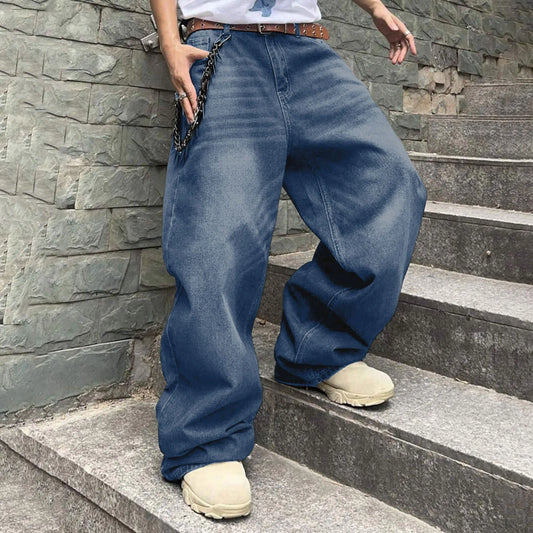 Men Baggy Denim Pants Wide Leg High Waist Loose Plus Size Stylish Streetwear Men's Hip Hop