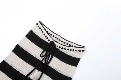 Kliou Stripe Patchwork Long Pants Woman Autumn Trend Crochet Shirring Elastic High Waist Skinny Peach Hip Street Style Bottoms