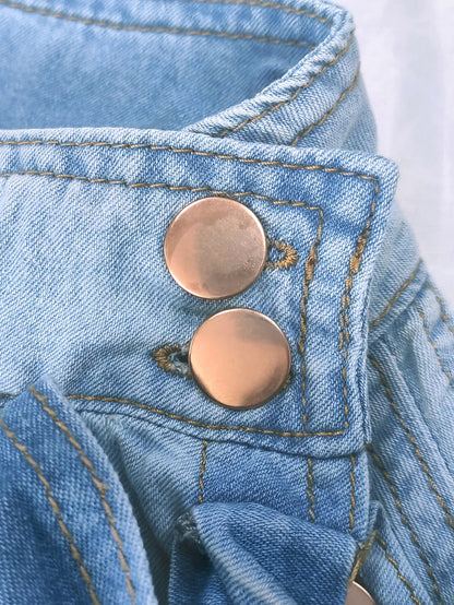 Women Denim Top Turtleneck Splice Puff Sleeve Shirts Loose Solid Pullovers Casual
