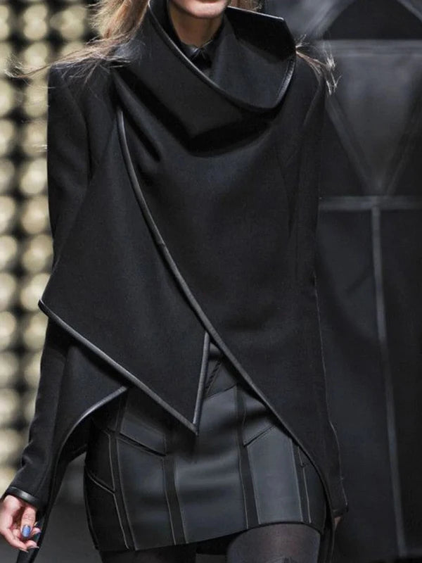 Women's Asymmetric High Neck Jacket Long Sleeves Casual Chic Coats For Office & Streetwear