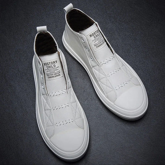 Genuine Leather Shoes Men High top Fashion Sneakers Flat Brand Black White Shoes