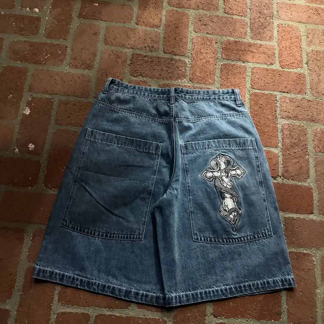 Street Hip-hop Casual Loose Multi-pocket Straight Shorts Men American Punk Goth Retro Harajuku Y2K Fashion Jeans Women