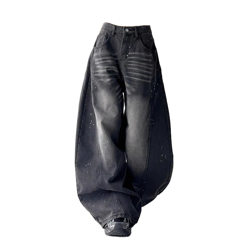 Women's Black Gothic Jeans Cargo Baggy Trousers Y2K American Harajuku High Street 2000S Aesthetic Wide Leg Jeans Pants 2025 New