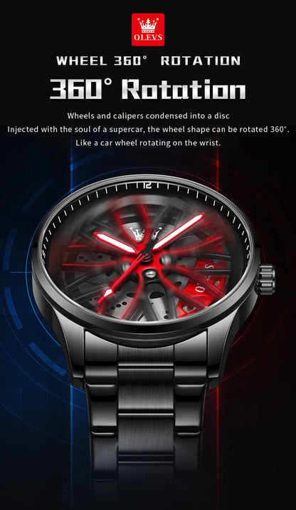 Mens Watch Original Rotatable Wheel Hub Dial Fashion Trend Quartz Watch Waterproof Luminous