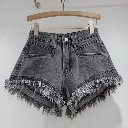 Denim Shorts Pants Low Rise Slim Lady Crop jeans Distressed Chic Casual Short Trousers