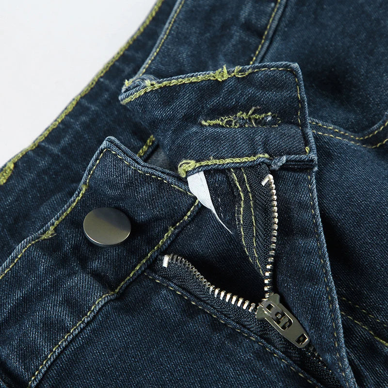 Woman's Flowers Embroidered Flared Denim Pants Slim Dragging Long Jeans