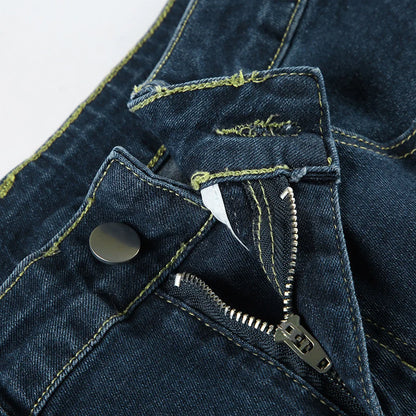 Woman's Flowers Embroidered Flared Denim Pants Slim Dragging Long Jeans