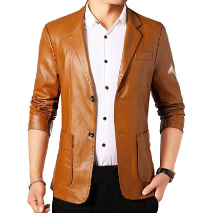 Men Jacket with Button Decoration Long-lasting Wear Stylish Lapel Collar