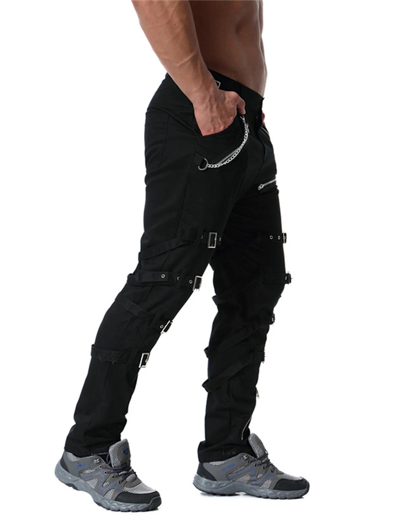 Men`s Steampunk Gothic Hip Hop Techwear Pants with Chain For Cosplay