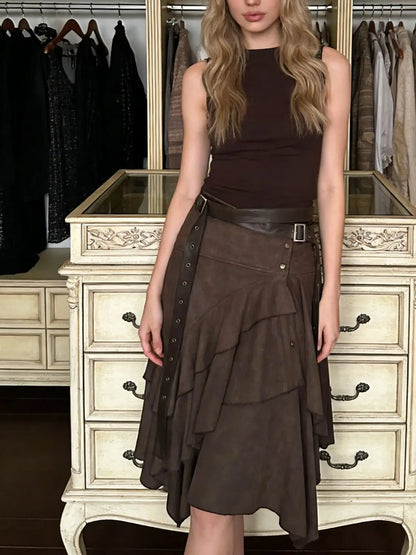 Women's Brown Maillard Skirt Y2K Harajuku High Street Street Fashion 2000s Style Aesthetics Academy Retro Skirt Clothing 2024