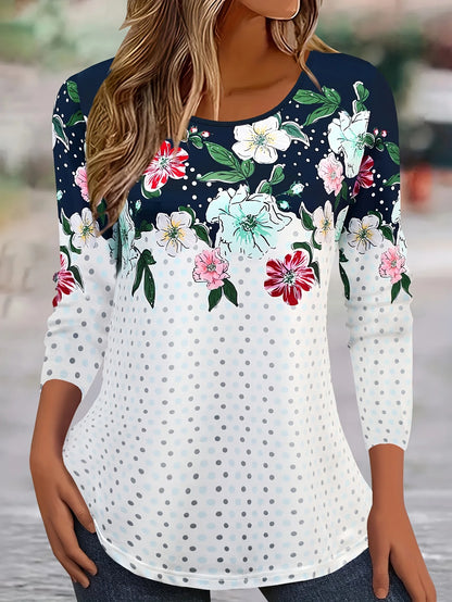 Vibrant Floral 3D Print O-Neck Long Sleeve T-Shirt Casual y2k