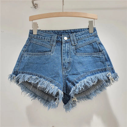 Denim Shorts Pants Low Rise Slim Lady Crop jeans Distressed Chic Casual Short Trousers