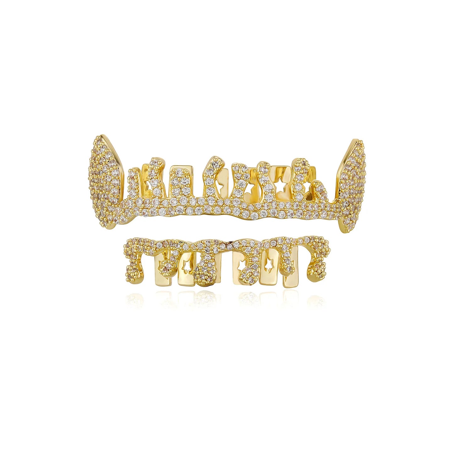 Flame CZ Stone Teeth Grillz Dental Grill 14K Gold Plated Waterdrop Zircon Tooth Cap Silver Bottom Silver Set Silver Top Silver Bottom-Silver Set-Silver Top-Gold Top-Gold Bottom-Gold Set-