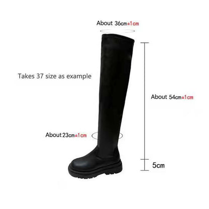 Over The Knee Sock Boots For Women Thick Soled Plain Color Boots Over Knee Fashion Round Toe