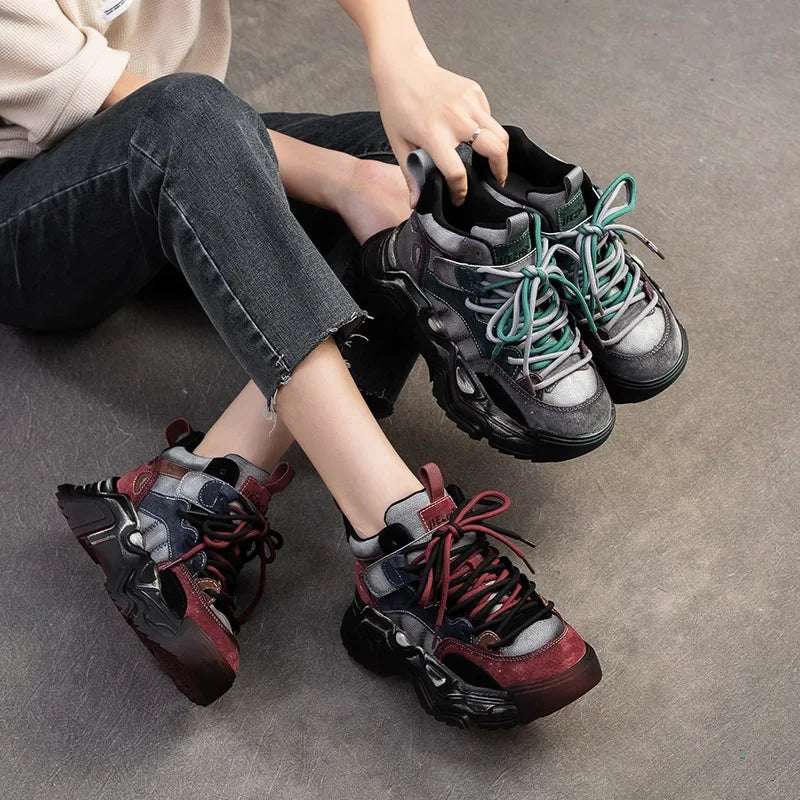 5cm Pigskin Leather Women Spring Platform Wedge Flats Comfy Shoes Rubber Autumn Fashion Loafer Flat Chunky Sneakers Vulcanize Green / 35 red / 40 Green / 37 Green / 35-red / 40-Green / 37-Green / 36-Green / 39-Green / 38-Green / 40-red / 35-red / 37-red / 36-red / 39-red / 38-