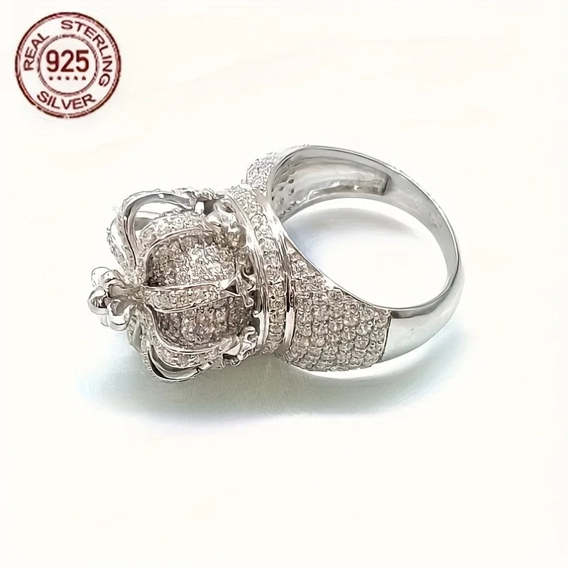 2025 New Luxury 925 Sterling Silver Rings Crown Hollow Design Mens Vintage Iced Out Pinky Hip Hop Ring Fine Jewelry Gift