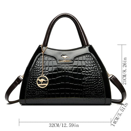 Luxury Patent Leather Handbags for Women Designer Crocodile Pattern Women's Shoulder Crossbody