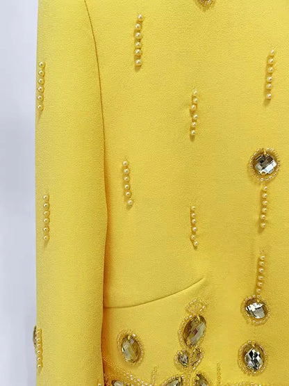 Long Sleeve Short Top and Mini Skirt Suit Outfit, Diamond Beaded Design,High Quality, 2 Pcs Set