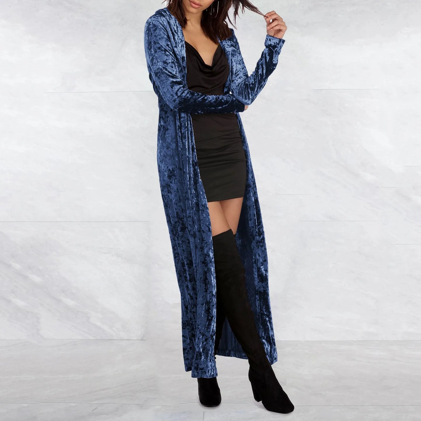 Women's Lightweight Overcoat Velvet Retro Open Front Cardigan Ladies Windbreaker