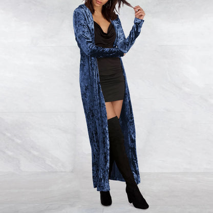 Women's Lightweight Overcoat Velvet Retro Open Front Cardigan Ladies Windbreaker