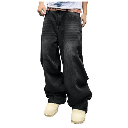 Men Baggy Denim Pants Wide Leg High Waist Loose Plus Size Stylish Streetwear Men's Hip Hop