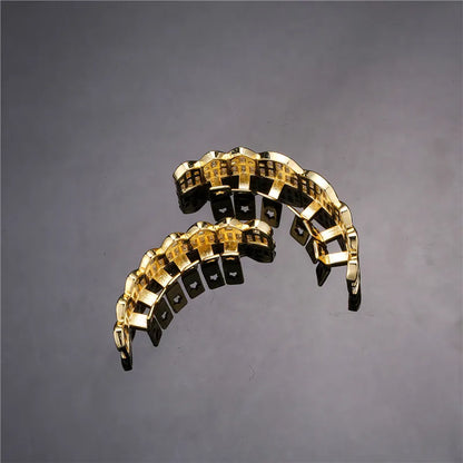 Baguette Teeth Grillz Set For Unisex Top Bottom Iced Out Cubic Zircon Stone Brass Material Hip Hop