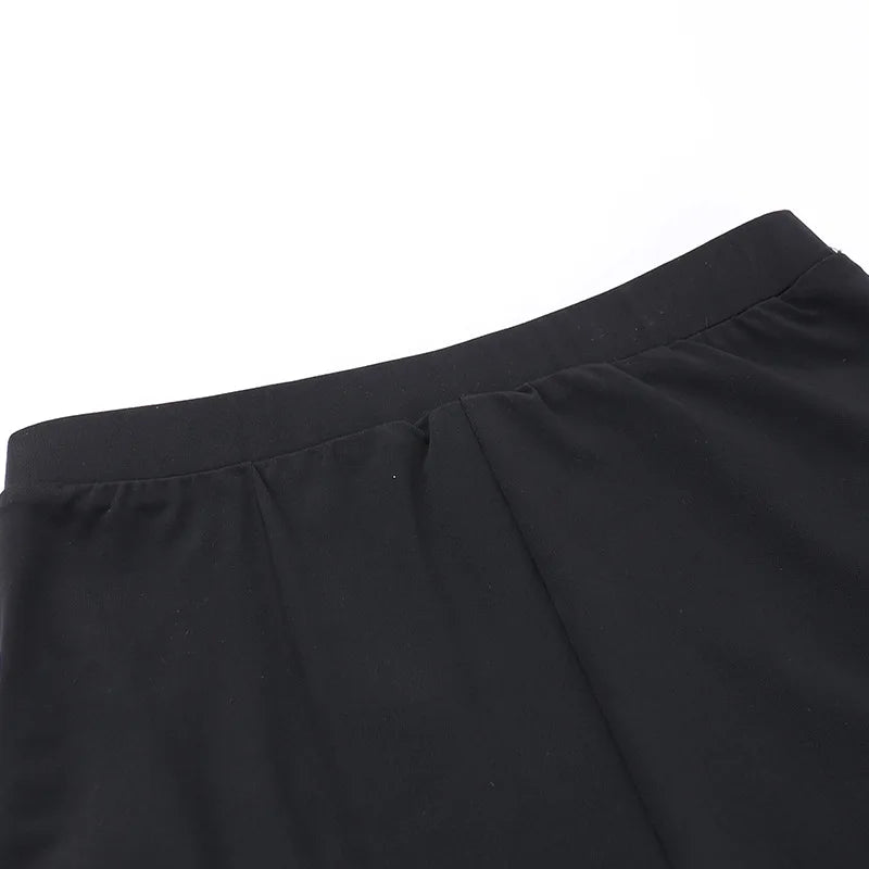 Dark Black Punk Flared Pants Long Trouser Women Lace Up Front Hollow Cut Out Bell Bottom Tied Up High Waist