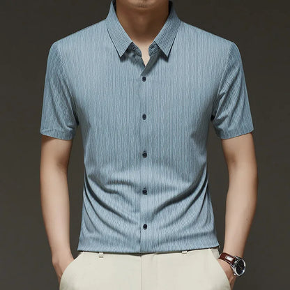 Men's Slim Fit Short Sleeve Dress Shirt Premium Spandex Stretch Fabric Solid Colors Business Casual