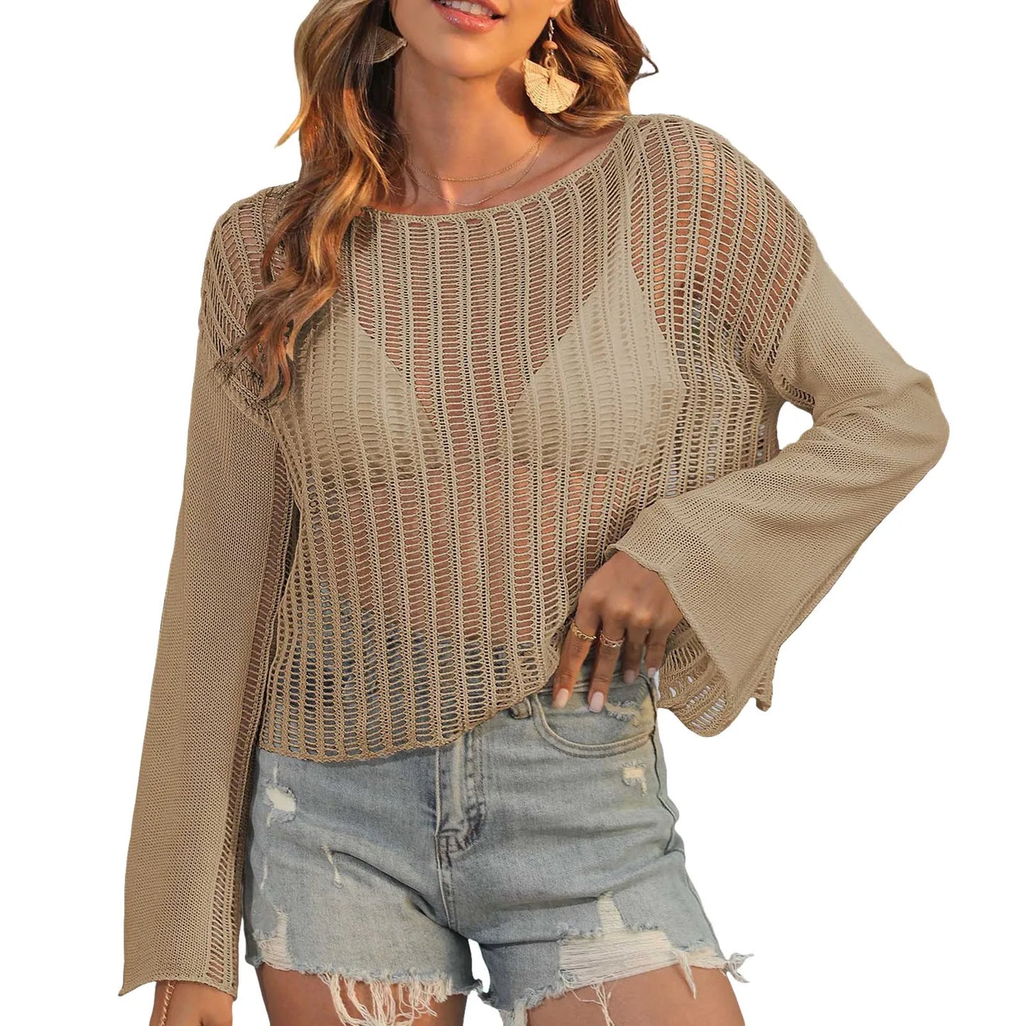 Womens Beach Blouse Lace Strap Long Cardigan Beach