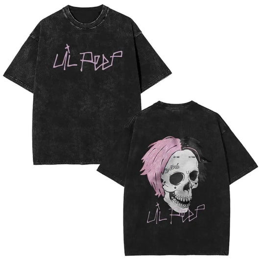 Men Women Fashion Hip Hop Oversized Short Sleeve T Shirt Streetwear Washed Vintage Rapper Lil Peep Double Sided Print T-shirts